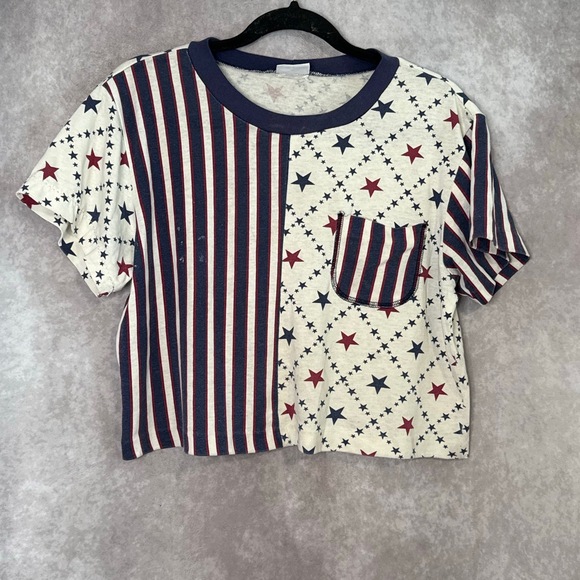 Backyard Blues Tops - Vintage 90's Backyard Blues Americana Stars and Stripes Crop‎ Top Women's Size L